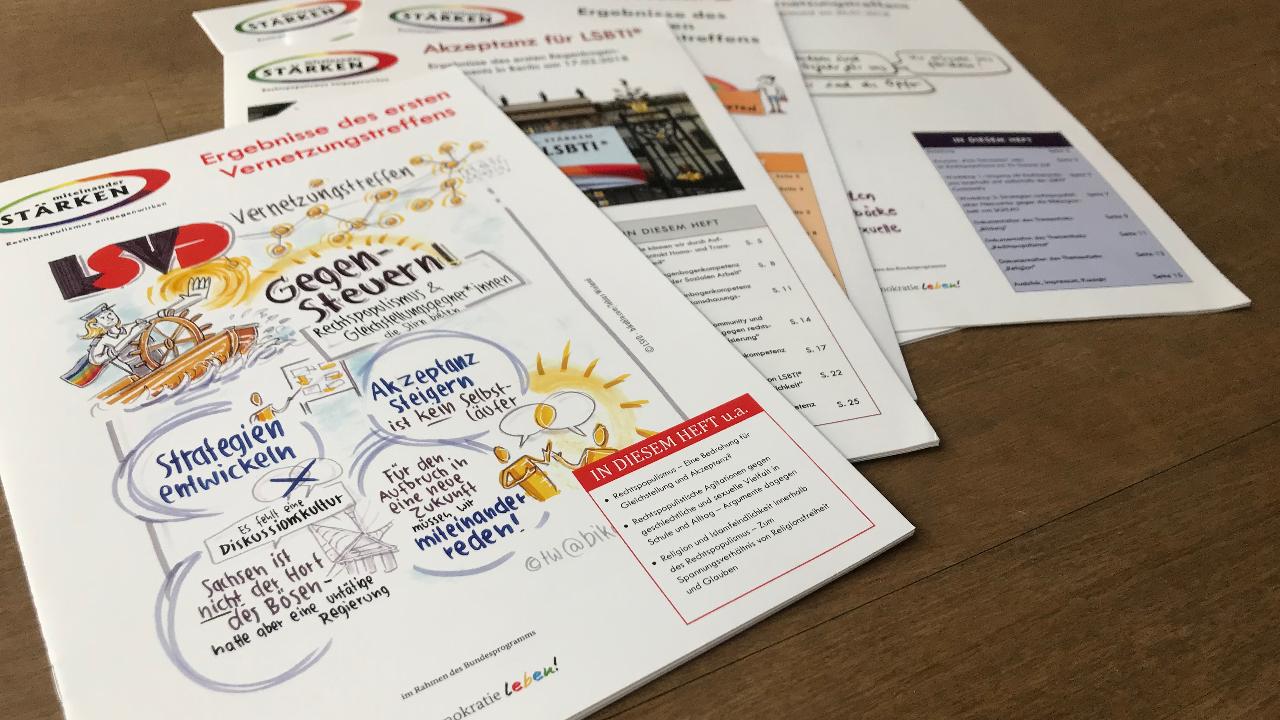 Publikationen des LSVD-Projekts &quot;Miteinander stärken&quot; mit Strategien und Empfehlungen gegen Rechtspopulismus