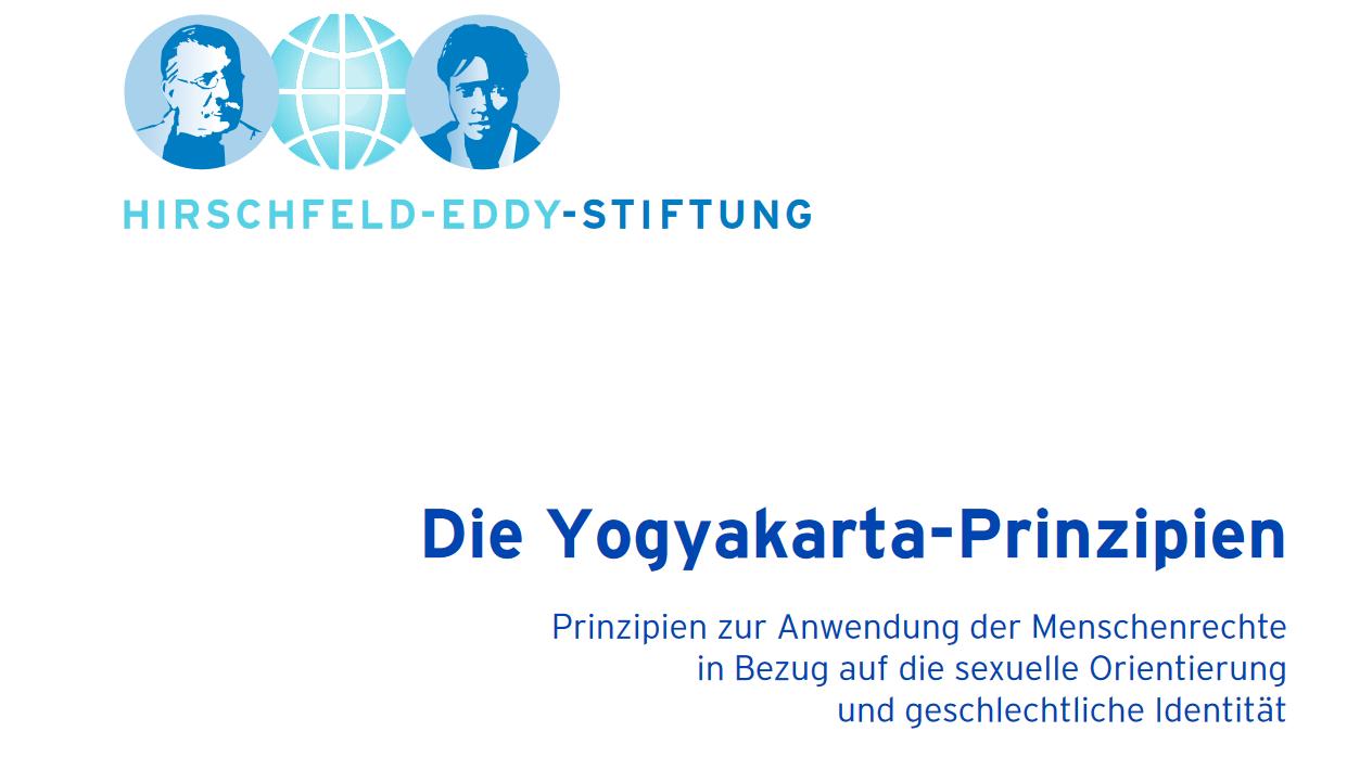 Cover der deutschsprachigen Ausgabe der Die Yogyakarta-PrinzipienPrinzipien zur Anwendung der Menschenrechte in Bezug auf die sexuelle Orientierung und geschlechtliche Identität