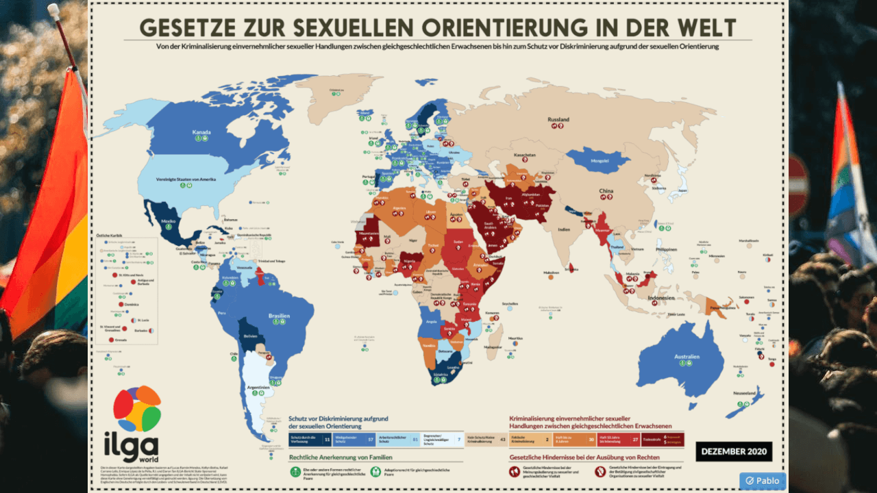 Wo drohen Todesstrafe und Gefängnis für Homosexualität - ILGA-Weltkarte 2020