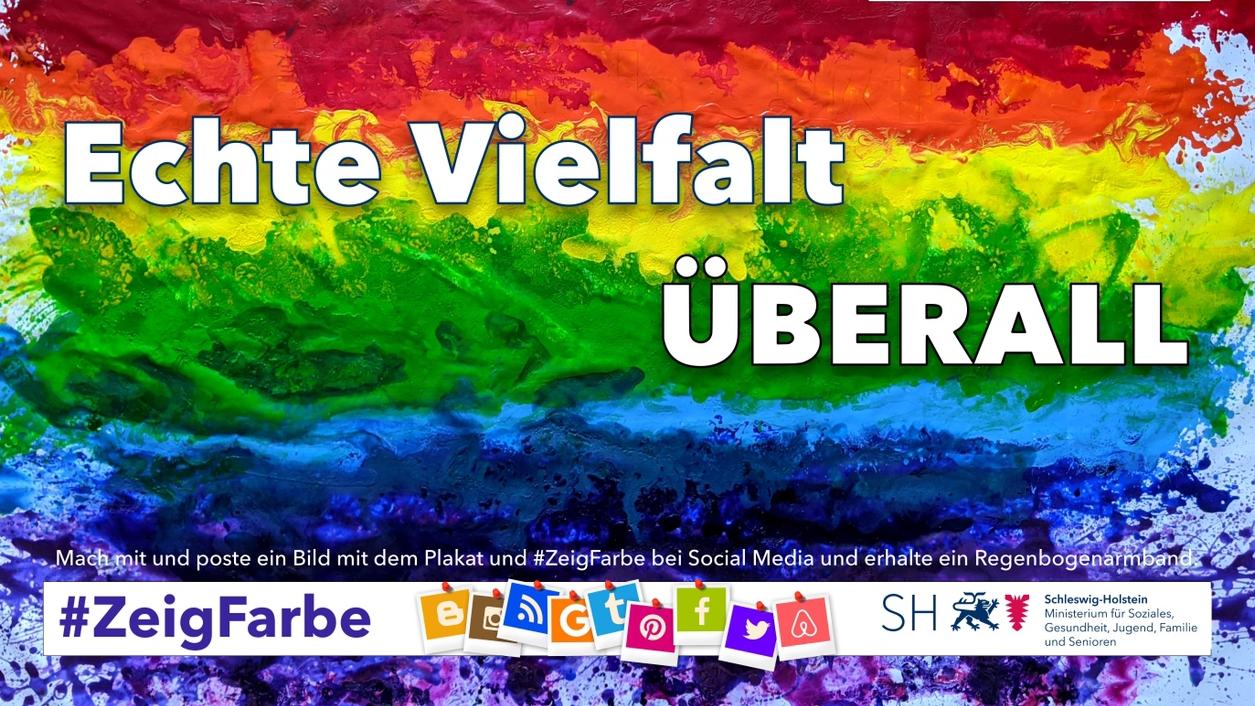 LSVD Schleswig-Holstein startet Kampagne zur Akzeptanz und Solidarität. Mit der neuen Kampagne „Echte Vielfalt ÜBERALL #ZeigFarbe“ wirbt der LSVD für Akzeptanz von LSBTI*. 