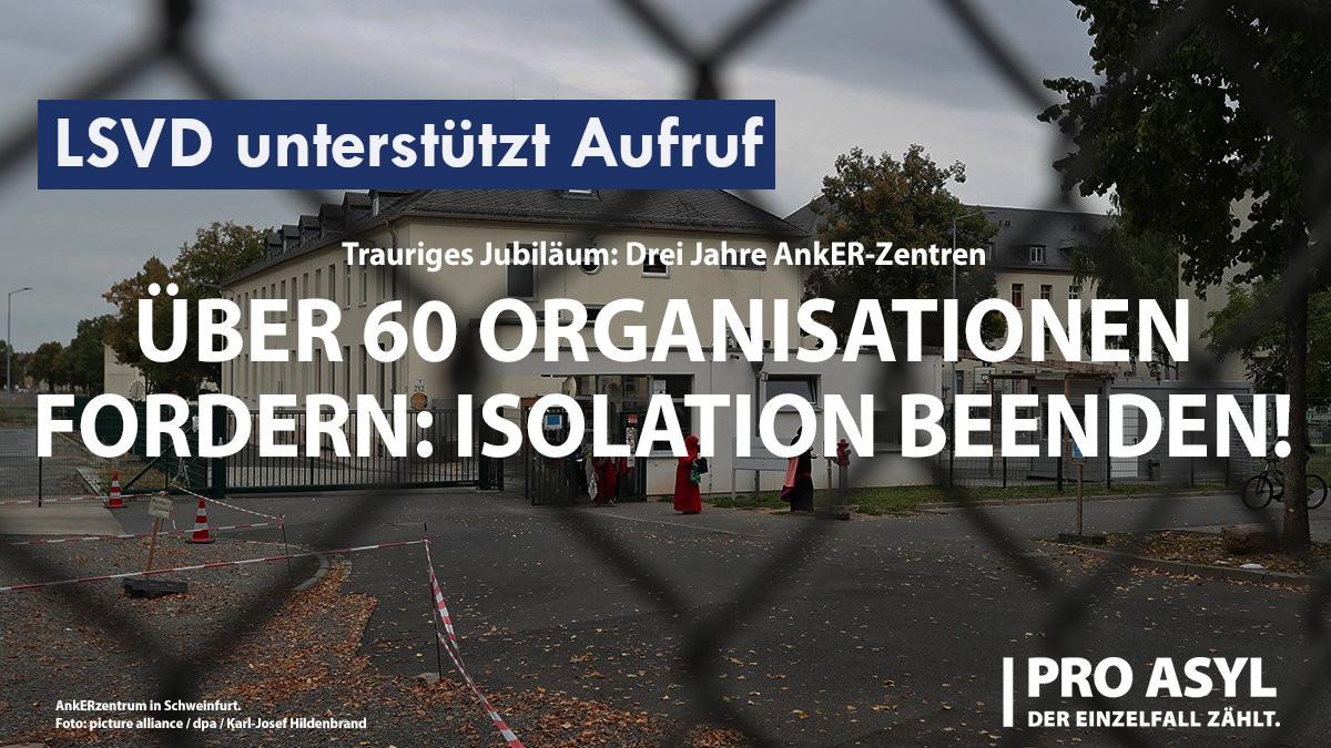 Über 60 Organisationen fordern die Abschaffung der AnkER-Zentrum und das Ende der Isolation von Geflüchteten. Blick durch Zaun auf AnkER-Zentren