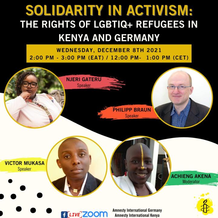 Englischsprachiges Panel von Amnesty International Deutschland und Kenia mit Njeri Gateru, Victor Mukasa und Philipp Braun (LSVD-Bundesvorstand)
