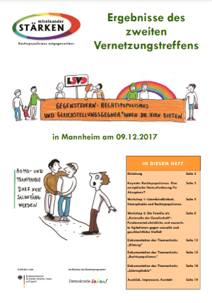 Cover der Broschüre zum Vernetzungstreffen in Mannheim: Gegensteuern. Rechtspopulismus und Gegnern von Gleichstellung die Stirn bieten