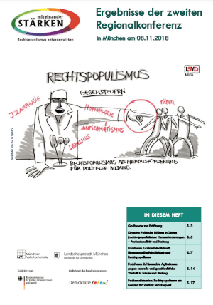 Cover der Broschüre zur 2. Regionalkonferenz „Gegensteuern – Rechtspopulismus und Gleichstellungsgegnerinnen die Stirn bieten“ in München