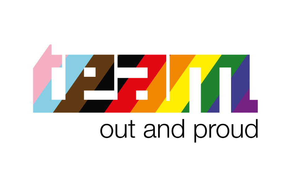 Sexuelle und geschlechtliche Vielfalt im Fußball: Logo vom Projekt Team out and proud vom Deutschen Fußball Bund (DFB) und Lesben- und Schwulenverband (LSVD).